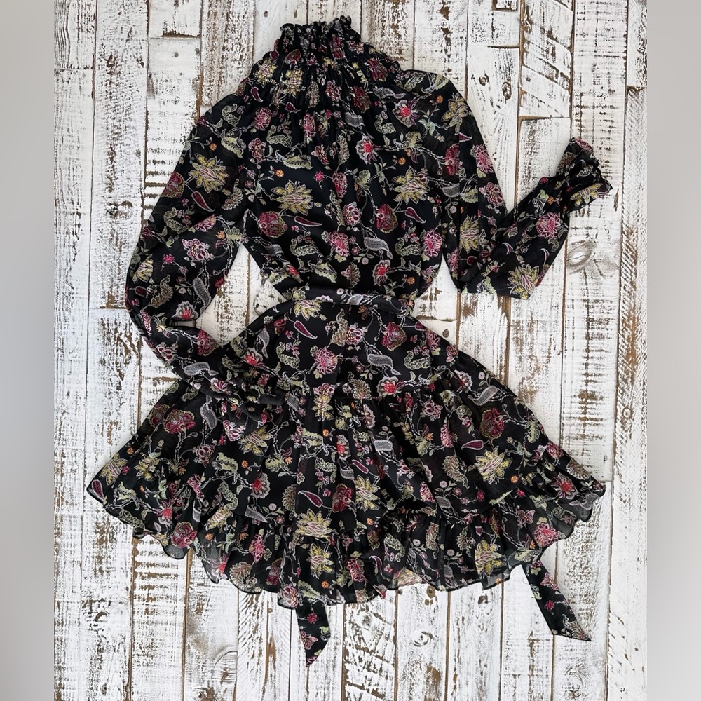 Cinq à Sept Daija paisley print long sleeve dress, Size 0 - Picture 6 of 7